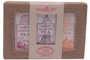 Golden tips «3-in-1 darjeeling, assam, nilgiri teas, jute box», 150 г.