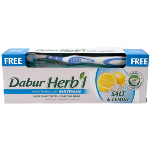 Зубная паста Хербл Соль и Лимон отбеливающая Дабур (Natural Toothpaste for Whitening Herb’l Salt &amp; Lemon Dabur), 150 г. + зубная щётка