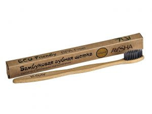 Бамбуковая зубная щетка с угольной щетиной (средняя) Ааша (Bamboo toothbrush with carbon bristles (medium) Aasha), 35 г.